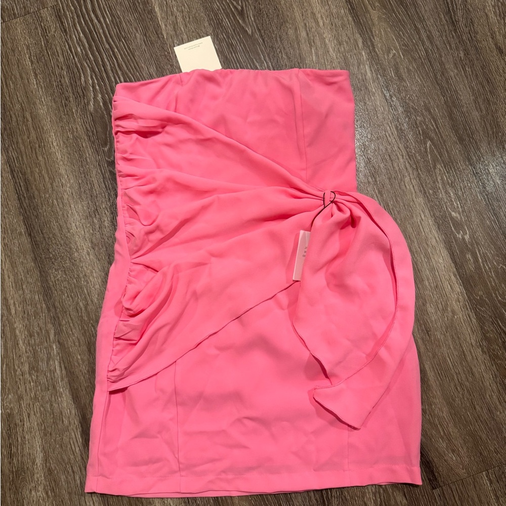 Pink strapless mini dress